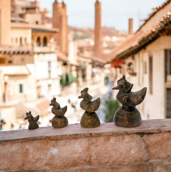 None Other - Antique 18th Century Bronze Opium Weights Bird / Duck Style